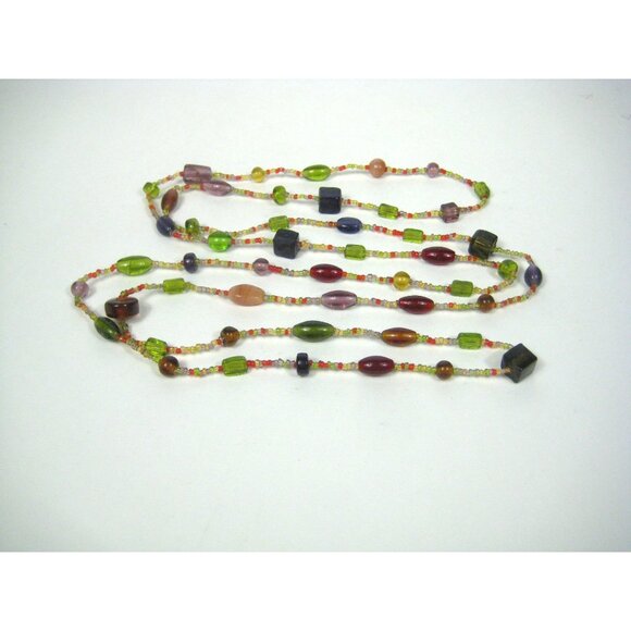 Lariat Glass Beaded Long Necklace Statement 60 Inch Art Deco Flapper Style - Picture 8 of 8